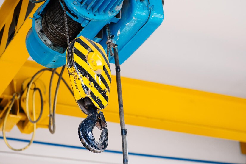 industrial-beam-crane-with-hook-lifting-loads-hangs-from-ceiling-industrial-workshop-background